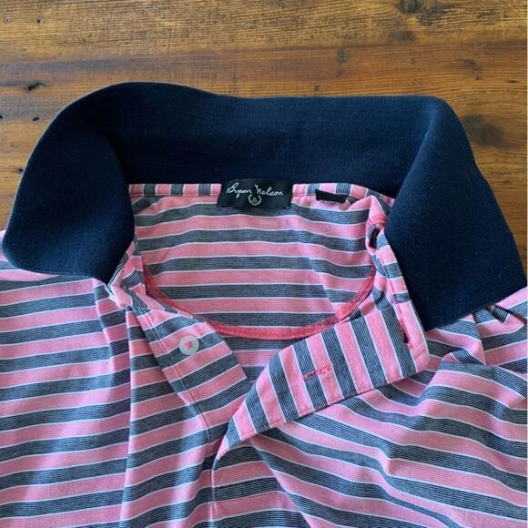 Byron Nelson Pink Navy Striped 3 Button Cotton Short Sleeve Polo Sz L - Picture 4 of 7
